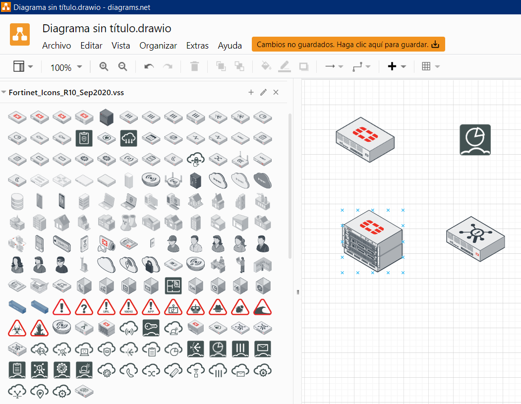 Paquetes de Stencils Fortinet y Palo Alto para Draw.io